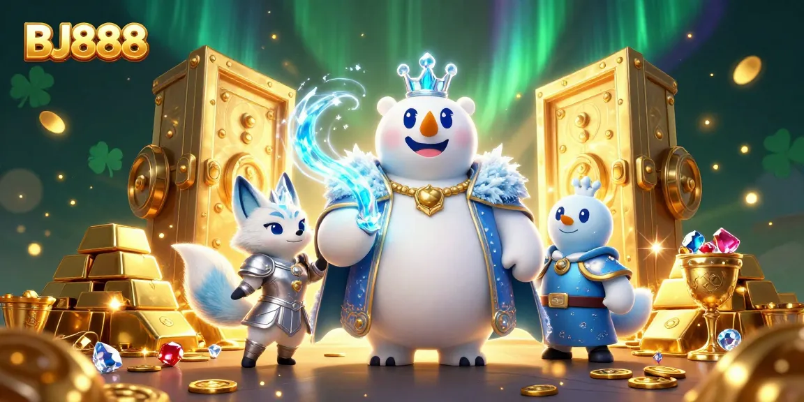 Experience the thrill of BJ888 gaming with a dynamic 3D scene of treasures and characters.