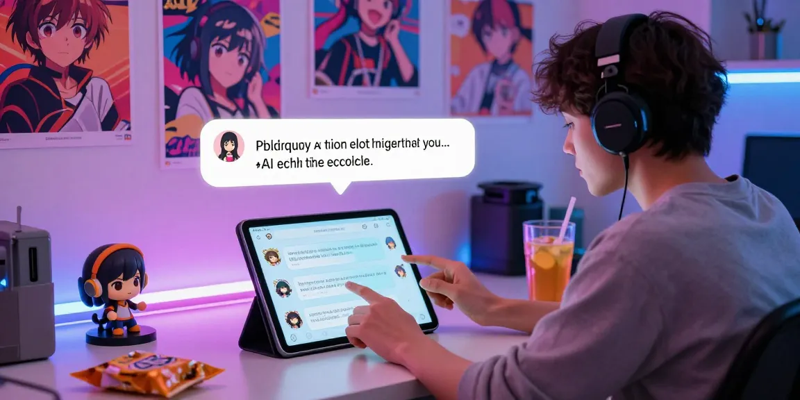 Engaging AI ecchi chat interaction with animated characters on a tablet