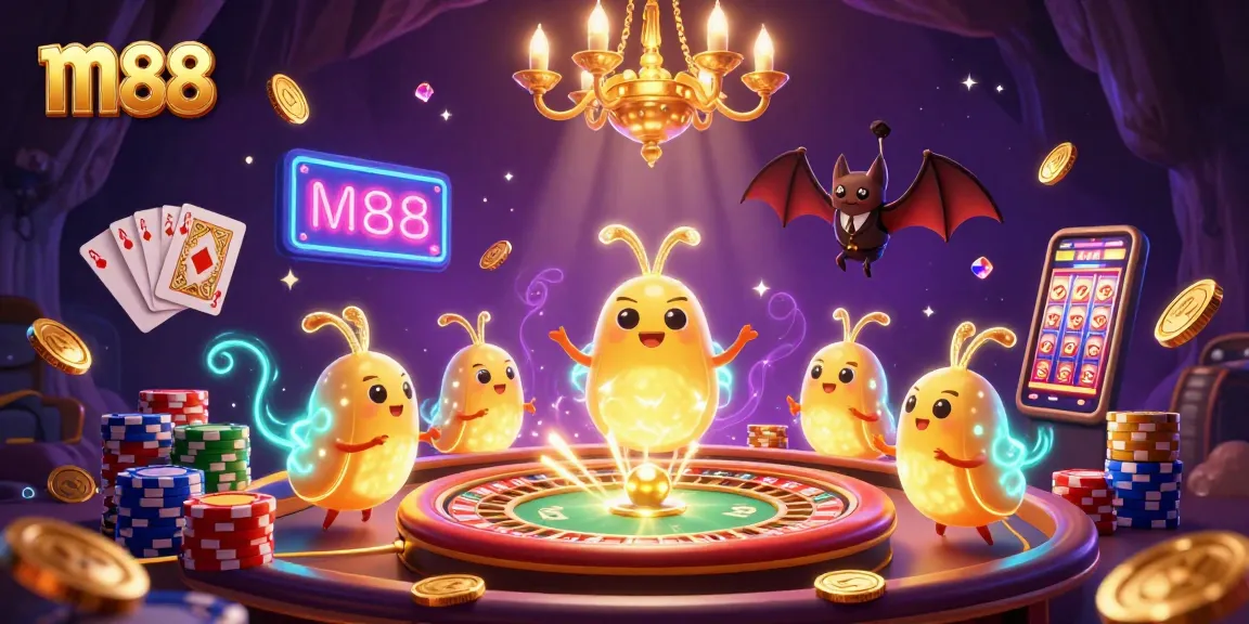 Experience the thrill of m88 with glowing worms lighting up an exciting cave casino scene.