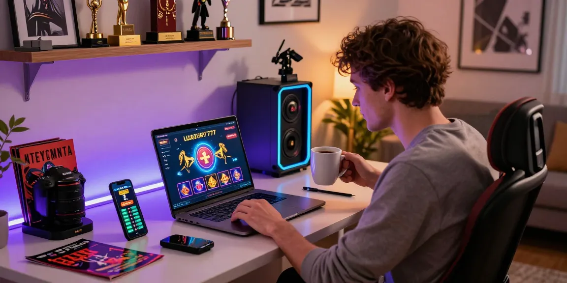 Tampilan platform Situs LUXURY777 pada laptop di ruang kerja modern dengan suasana yang dinamis.