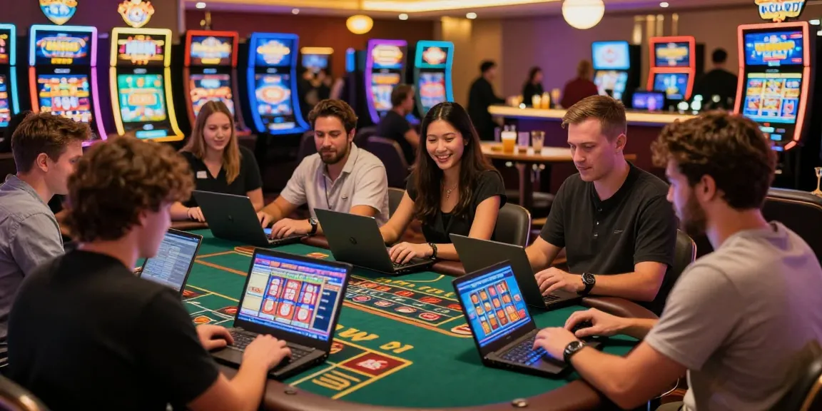 Players enjoying a vibrant casino atmosphere at the best casinos not on gamstop, engaging with live games and slots.