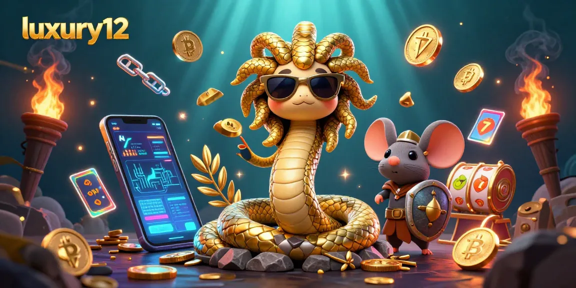 Engage in thrilling action with luxury12 slots, featuring Medusa and a warrior mouse in a vibrant casino scene.