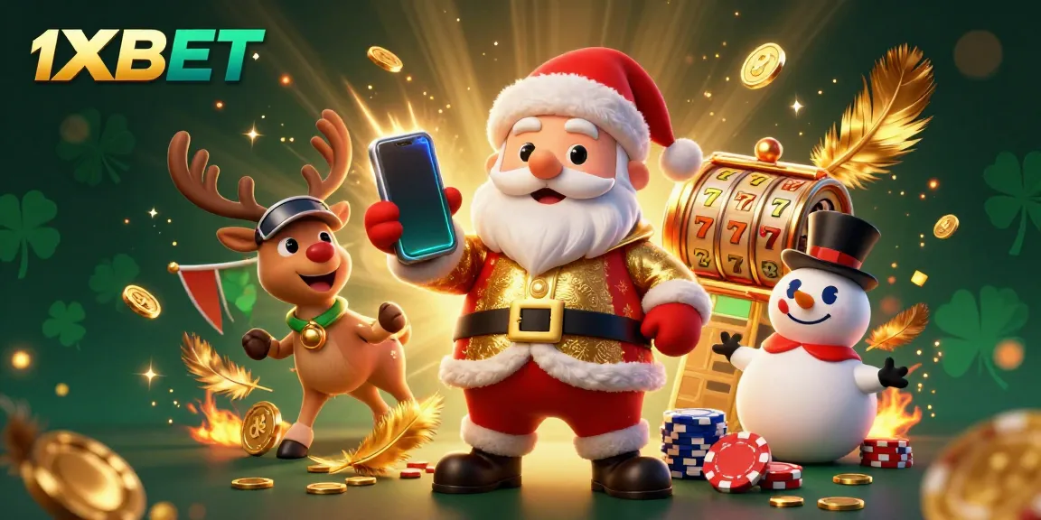 Experience the thrilling world of 1XBET with Santa and friends celebrating jackpots and winnings!