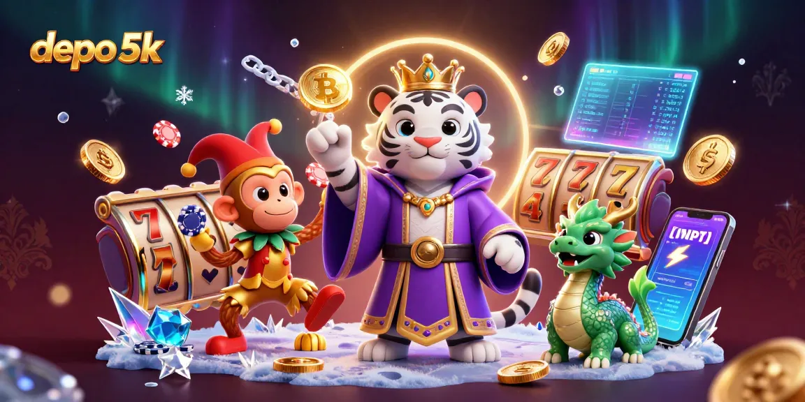 Spin to win at depo 5k with a lively tiger and monkey in a vibrant online casino setting.
