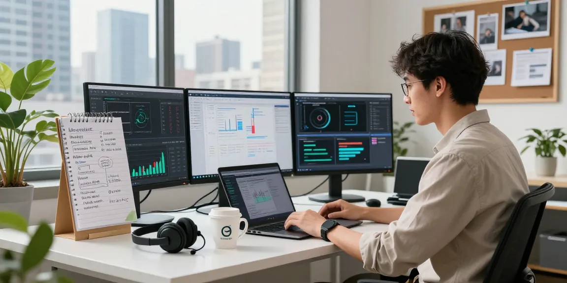 Data analyst using an ai detector for content moderation in a modern workspace.