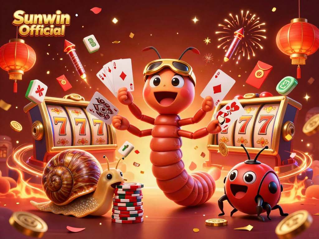 Experience exciting wins at Sunwin Official with a vibrant casino scene showcasing unique characters and game elements.