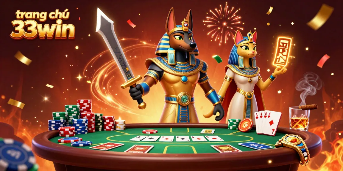 Experience the excitement of gambling at trang chủ 33win with Anubis and Bastet at the poker table.