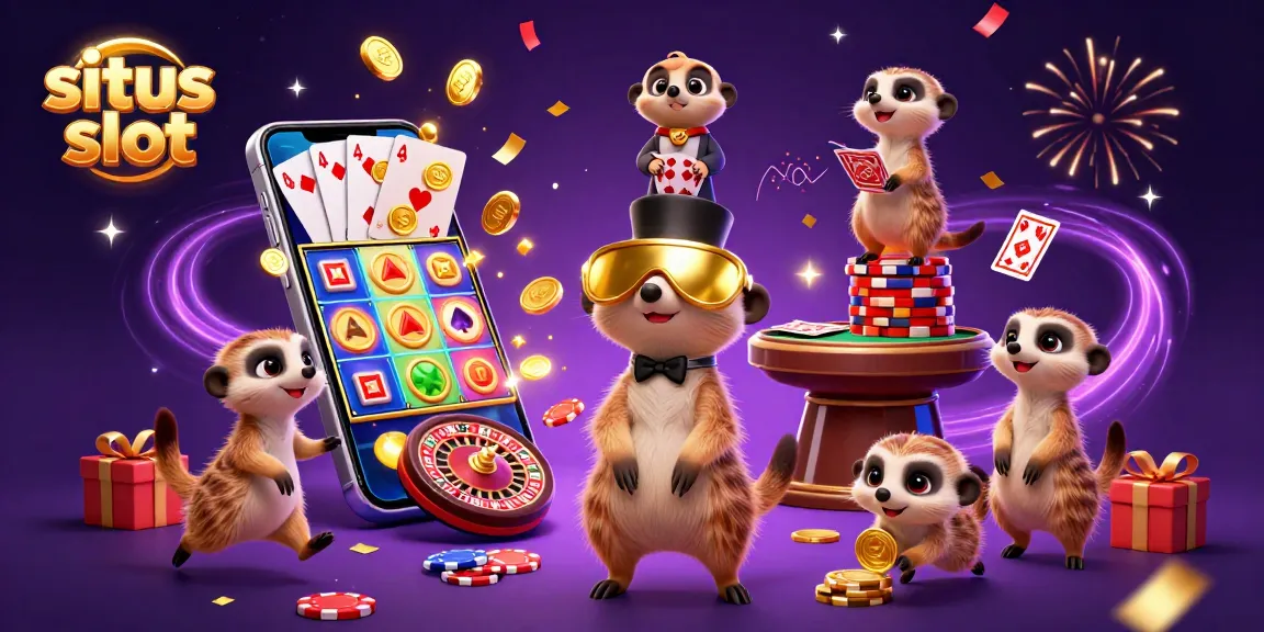 Experience the thrill at situs slot with meerkats managing a vibrant casino scene featuring slots and games