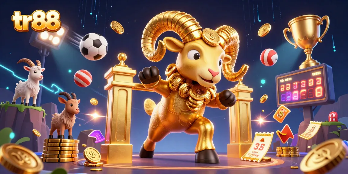 tr88 sports betting action with a golden ram and dynamic elements in vibrant scene