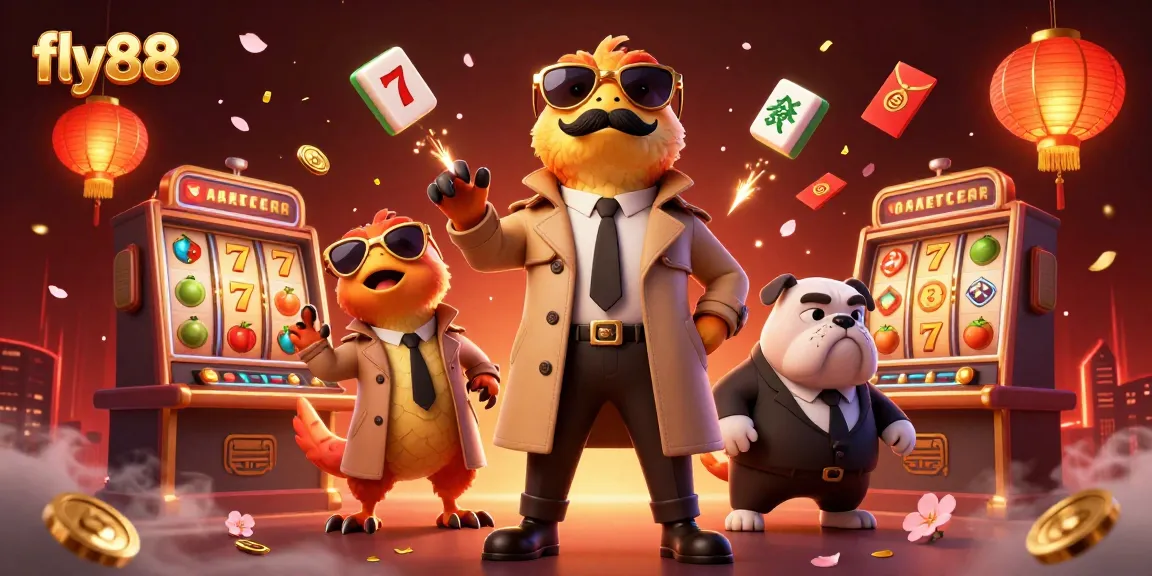 Experience excitement at fly88 with playful raptors in a quirky casino scene filled with vibrant gaming elements.
