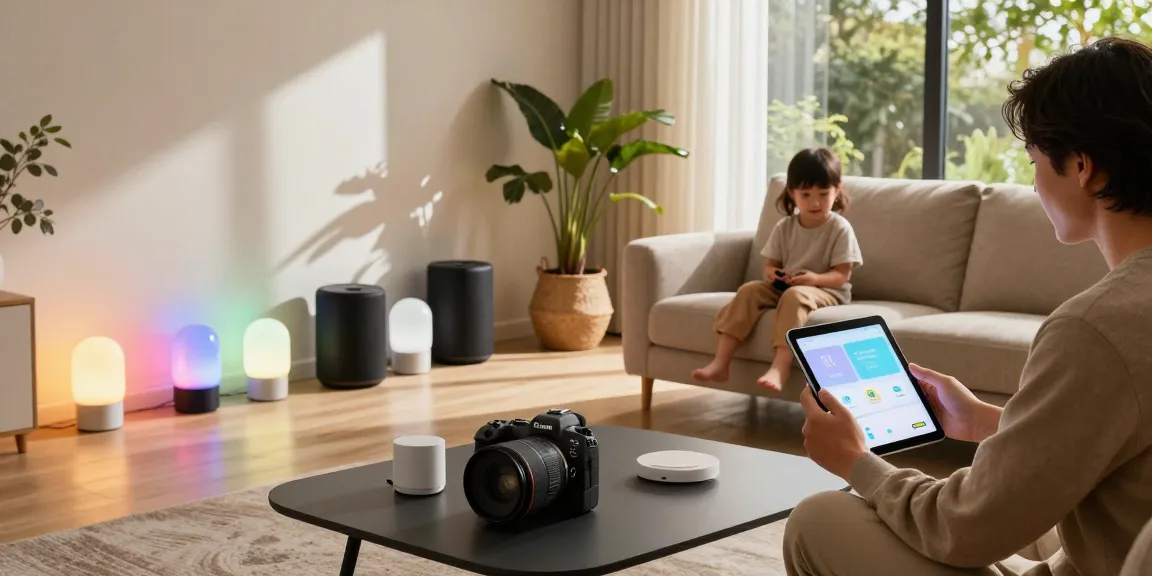 IKEA smart home setup in a contemporary living room with smart lighting and modern decor.