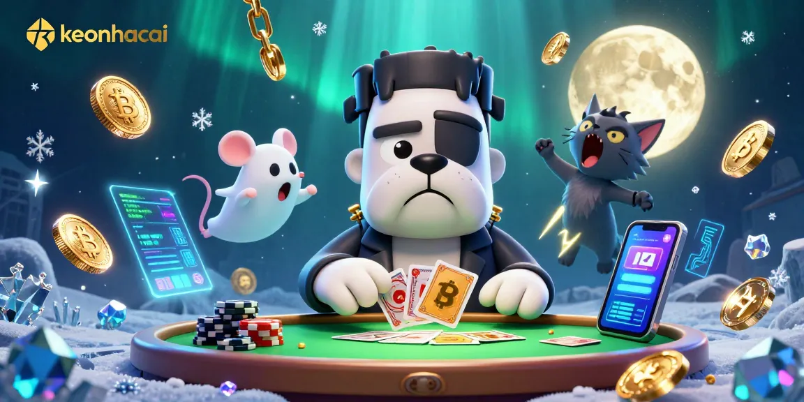 keonhacai sports betting scene with animated characters and vibrant crypto elements.
