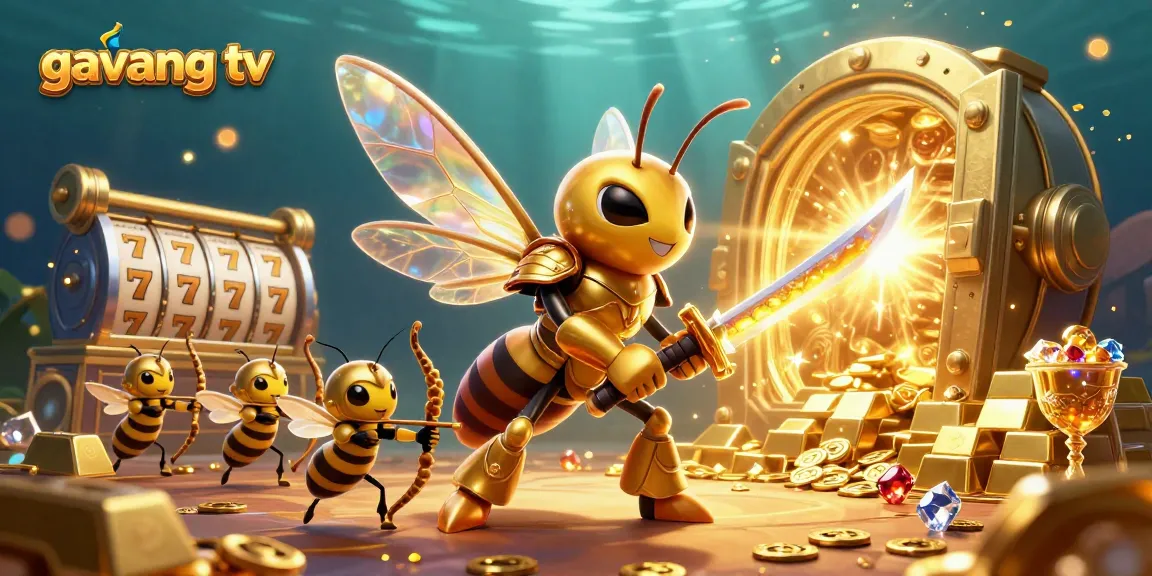 Spin for riches with gavang tv's vibrant 3D slot adventure, featuring golden hornets and treasure!