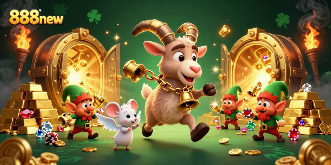 Experience thrilling gameplay at 888new with a vibrant cartoon casino scene full of treasure!