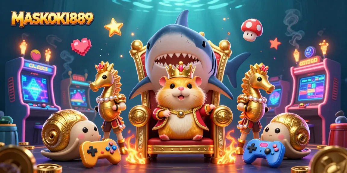 Engage with MASKOKI889's thrilling gaming experience featuring golden hamster monarchs and seahorse guards in an underwater realm.