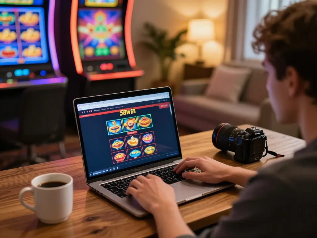 Player enjoying a thrilling online gaming experience at 58wiin on their laptop.