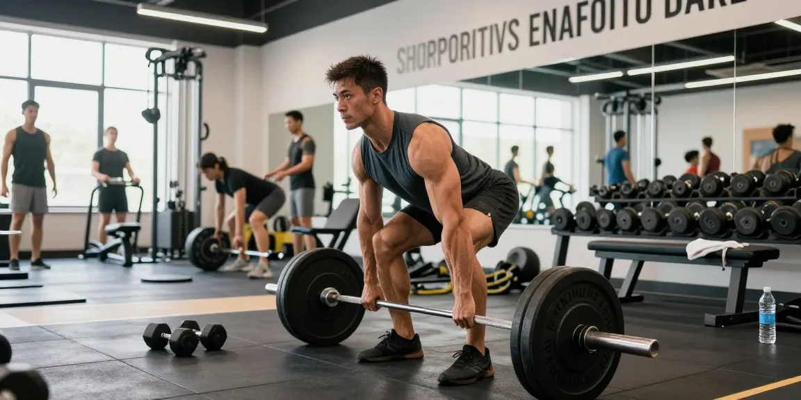 Anabolika Shop Deutschland mit dynamischem Bodybuilder-Training mit Gewichten in einem motivierenden Fitnessstudio.
