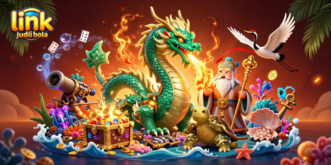 Experience the thrill of link judi bola with an exciting 3D fantasy scene featuring a dragon and lucky symbols.
