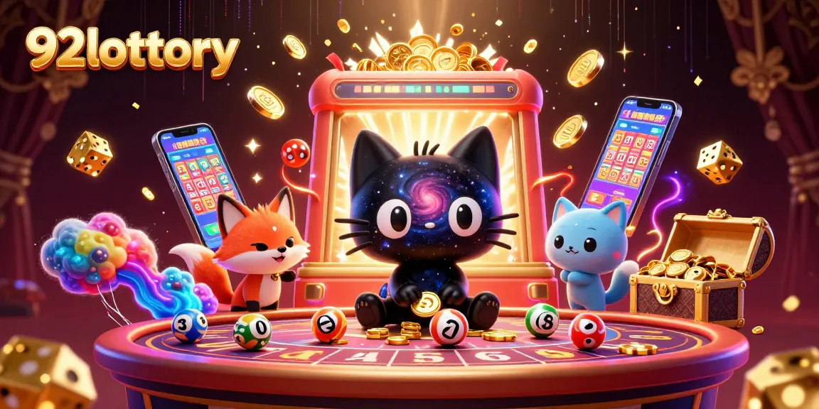 Engage in exciting lottery gaming at 92lottery with dynamic characters and vibrant casino elements.