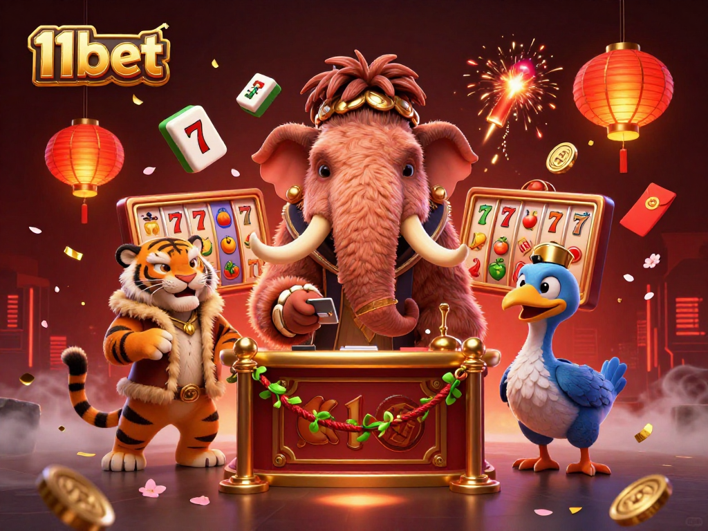 Engage with exciting gambling visuals of 11bet, showcasing vibrant slots and iconic characters.