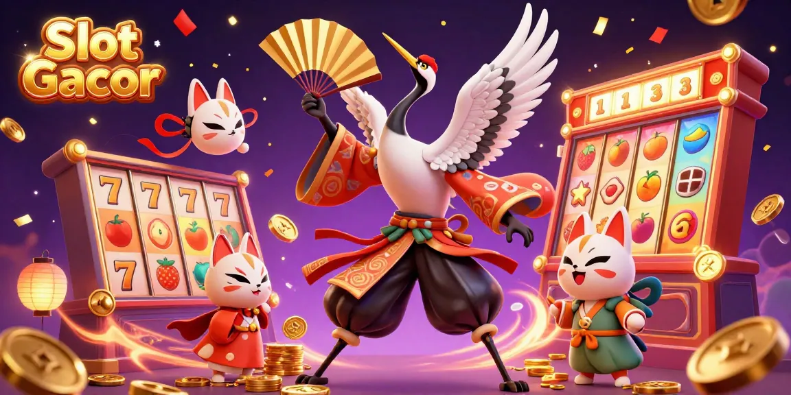 Experience the excitement of Slot Gacor with vibrant slot reels, kabuki characters, and dynamic winnings.