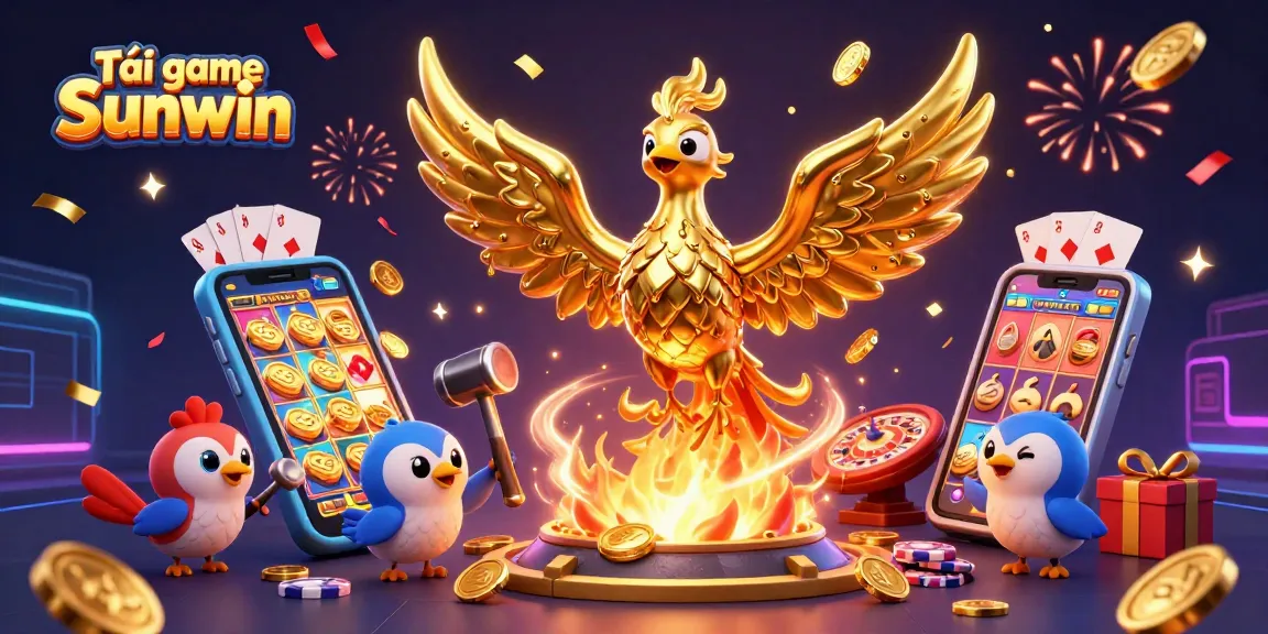 Experience the thrill of Tải game Sunwin with vibrant casino elements, golden coins, and a phoenix.