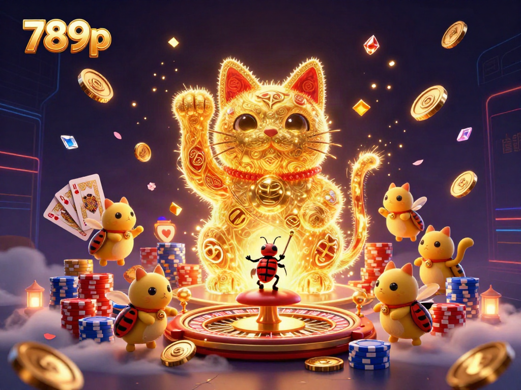 Engage with thrilling 789p casino elements as golden fireflies transform into a lucky cat amidst vibrant symbols.