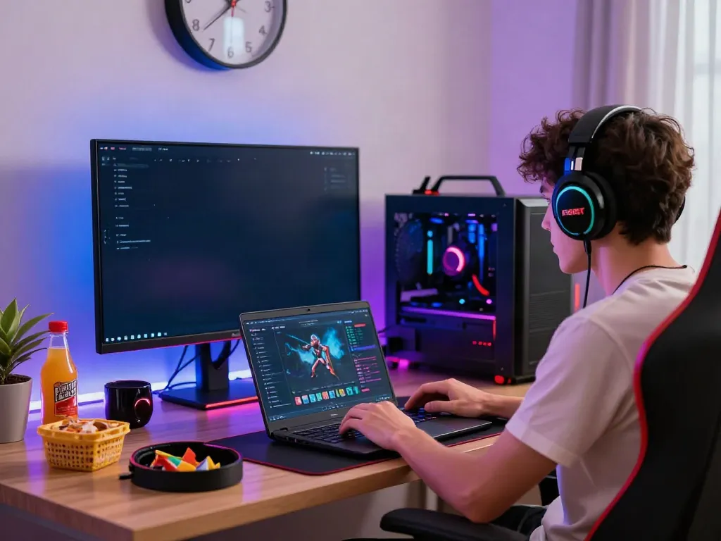 Engaged player using FABET gaming interface at home setup.
