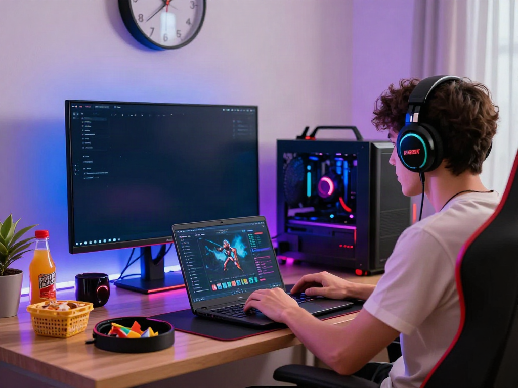 Engaged player using FABET gaming interface at home setup.