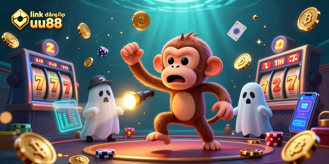 Unlock exciting gameplay with link đăng nhập uu88 in a lively casino scene where a poltergeist monkey juggles coins.