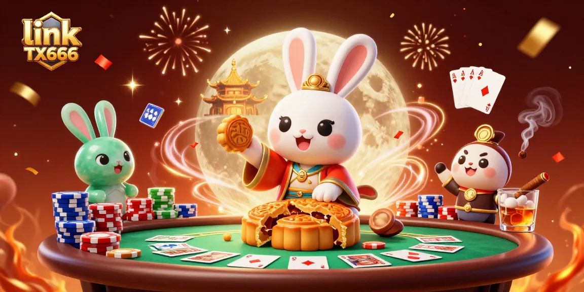 Experience the excitement of link TX666 as the moon rabbit reveals dazzling poker chips amidst vibrant casino action.