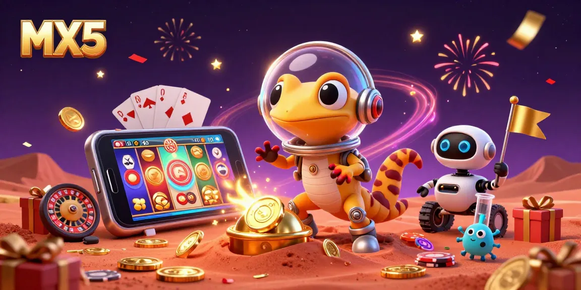 MX5 captivates gamblers with a vibrant Martian scene symbolizing fun and excitement in online casinos.