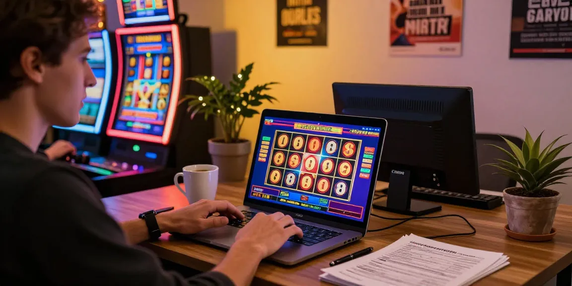 Experience slot gacor excitement with a player enjoying online games in a cozy home office.