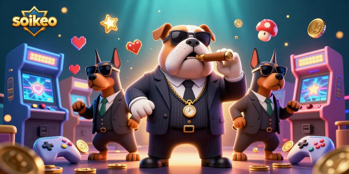 Engage with dynamic soikeo action as a mafia boss bulldog leads the casino scene filled with game machines.