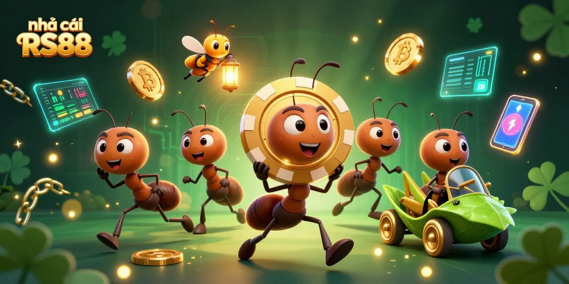 Engage with the thrilling world of nhà cái RS88 through this dynamic heist scene featuring ants and crypto elements.