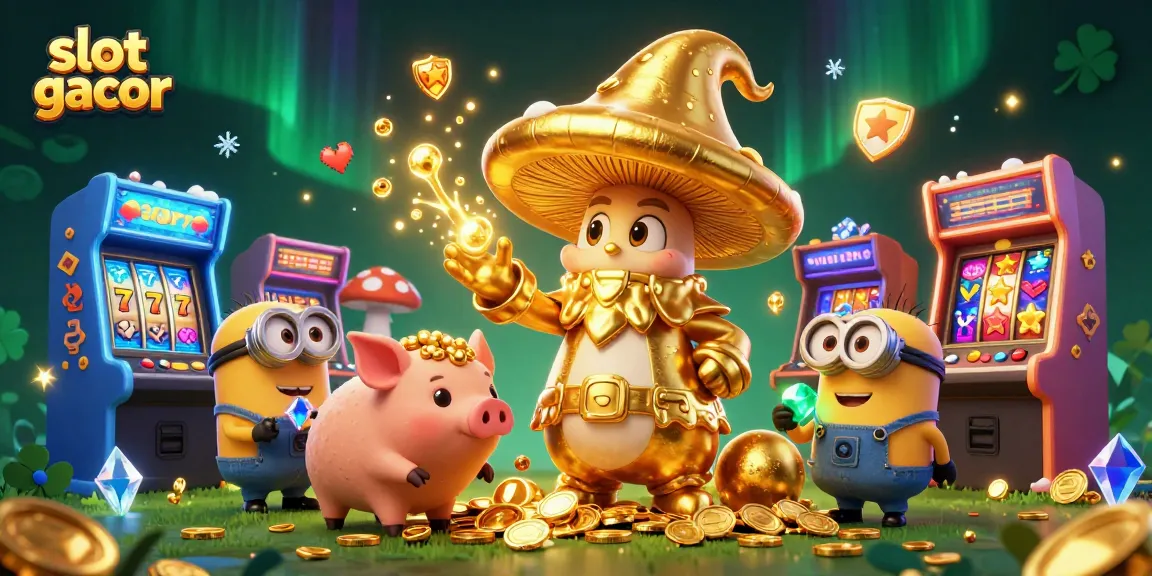 Experience the excitement of slot gacor with winning golden magic in this vibrant 3D casino scene.