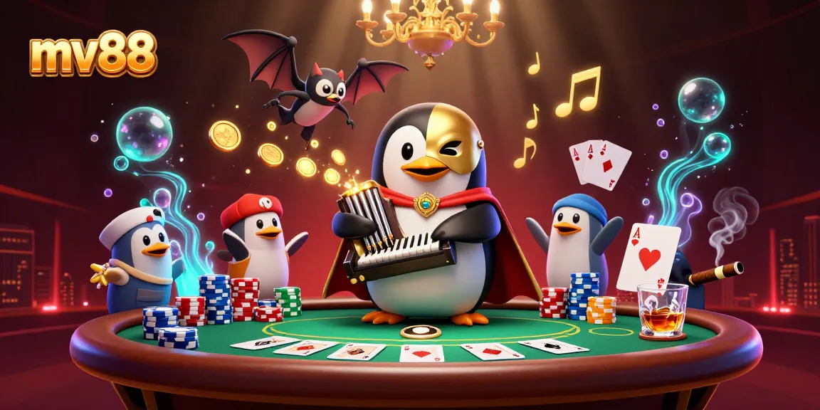 Experience thrilling gameplay at mv88 with a penguin playing the organ in a dynamic casino scene.