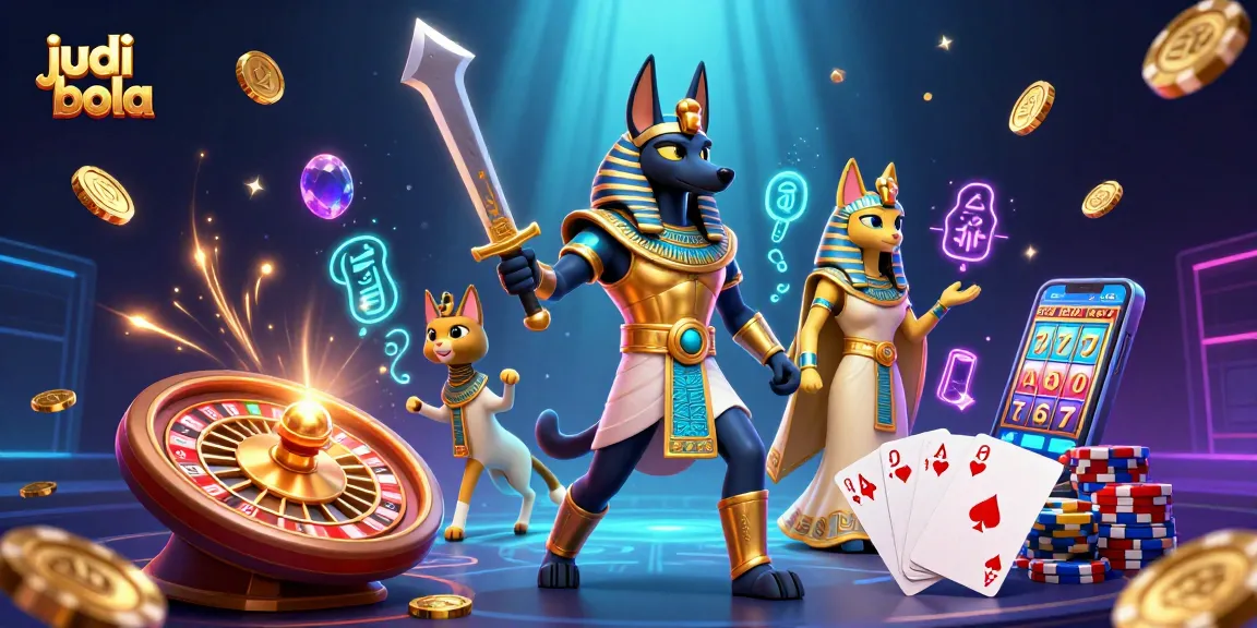 Engage in judi bola with exciting mix of golden coins, spinning roulette, and vibrant characters.