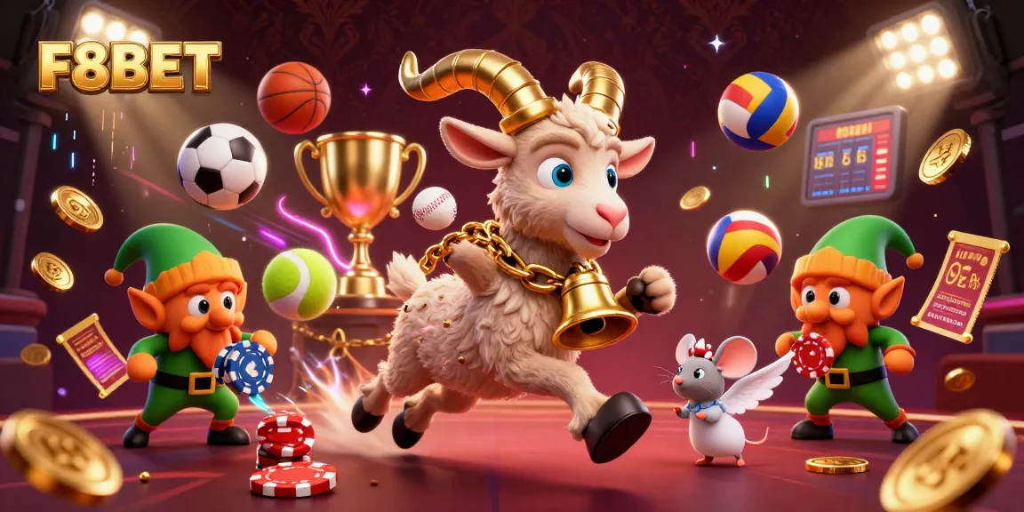 Join the festive chaos at F8BET's online casino with gremlins stealing poker chips and dynamic sports elements.