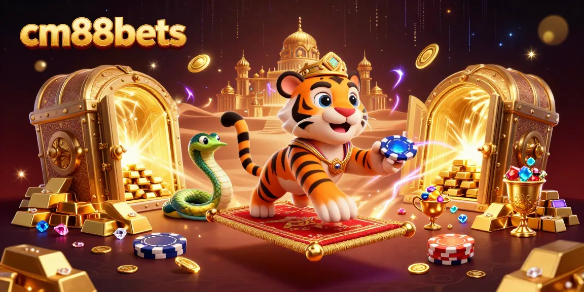 Experience thrilling gameplay with cm88bets in a vibrant 3D casino illustration featuring a tiger sultan.