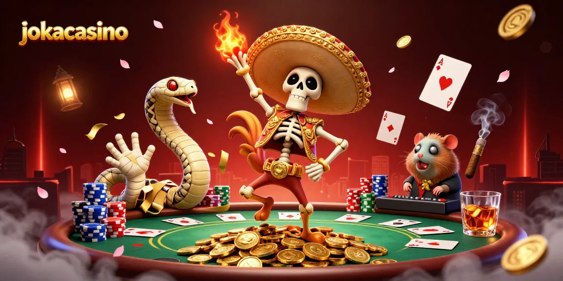 Engage with jokacasino's thrilling poker scene featuring lively characters and dynamic gaming elements.