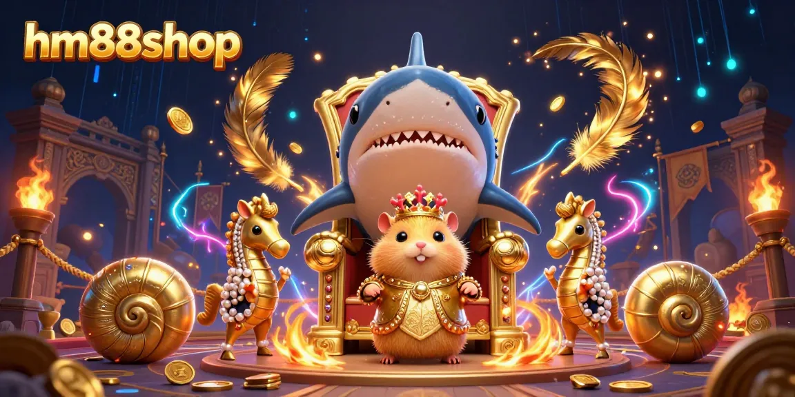 Engage with the colorful gambling scene at hm88shop featuring a golden hamster king and casino elements.