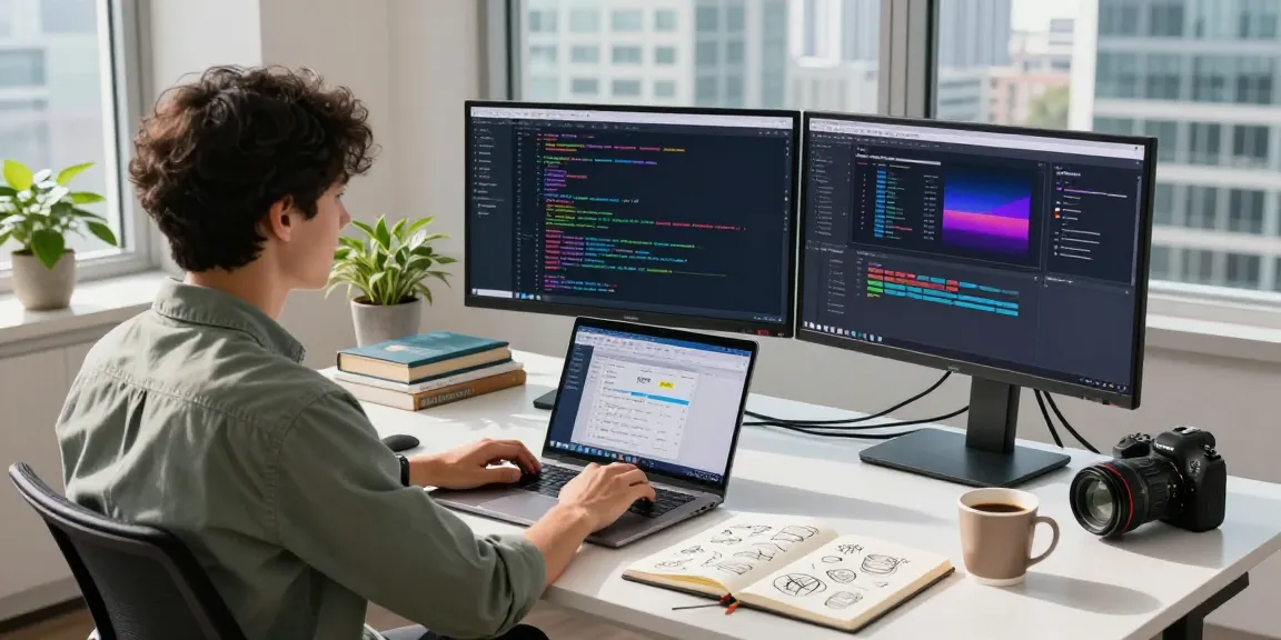WPS Download on a developer's workspace with vibrant code and design applications.
