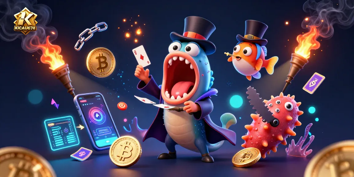 KICAU678 showcases a magical gambling scene with a bioluminescent eel, anglerfish, and sea cucumber in a dynamic casino setting
