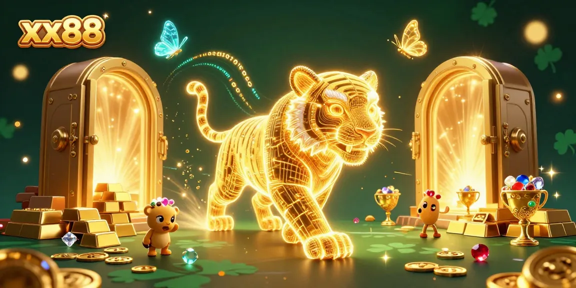 Engage in thrilling activities with xx88 in a vibrant 3D casino environment filled with golden treasures and dynamic characters.