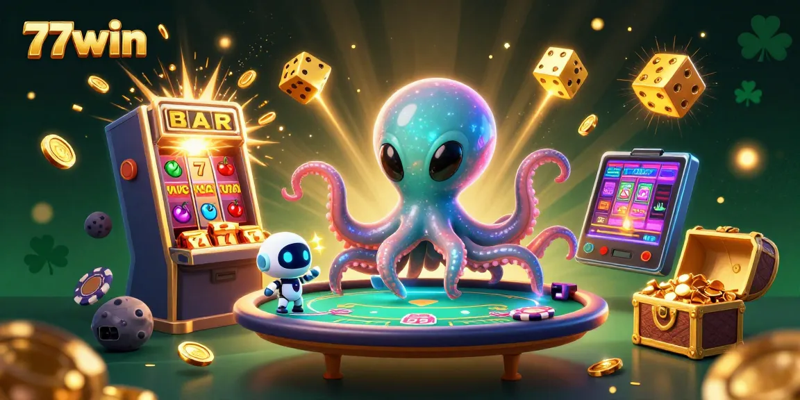Engage with thrilling casino adventures at 77win, featuring an alien octopus and exciting gaming elements.