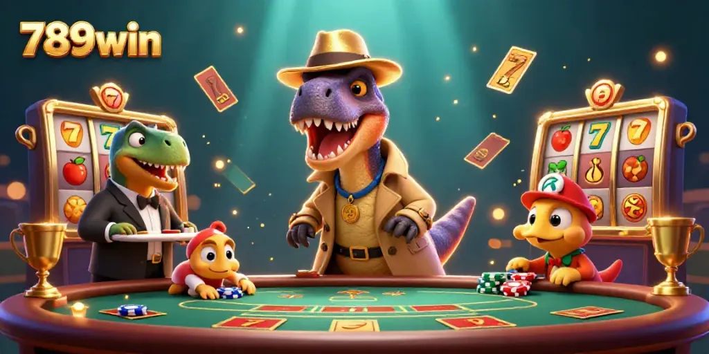 Experience thrilling gameplay at 789win with a velociraptor card counter and exciting slot reels.