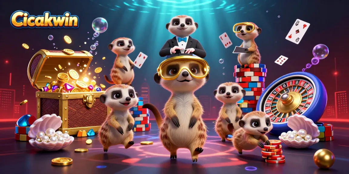 Cicakwin offers an engaging live casino experience featuring playful meerkats amid vibrant game elements.
