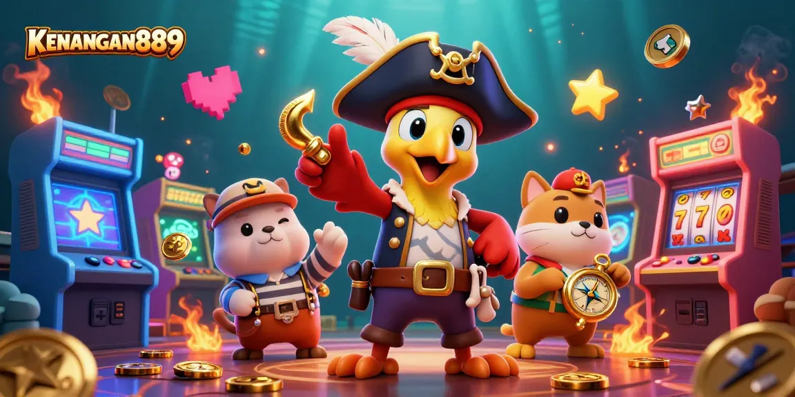 Experience KENANGAN889's vibrant casino adventure with a colorful scene of beloved game characters.