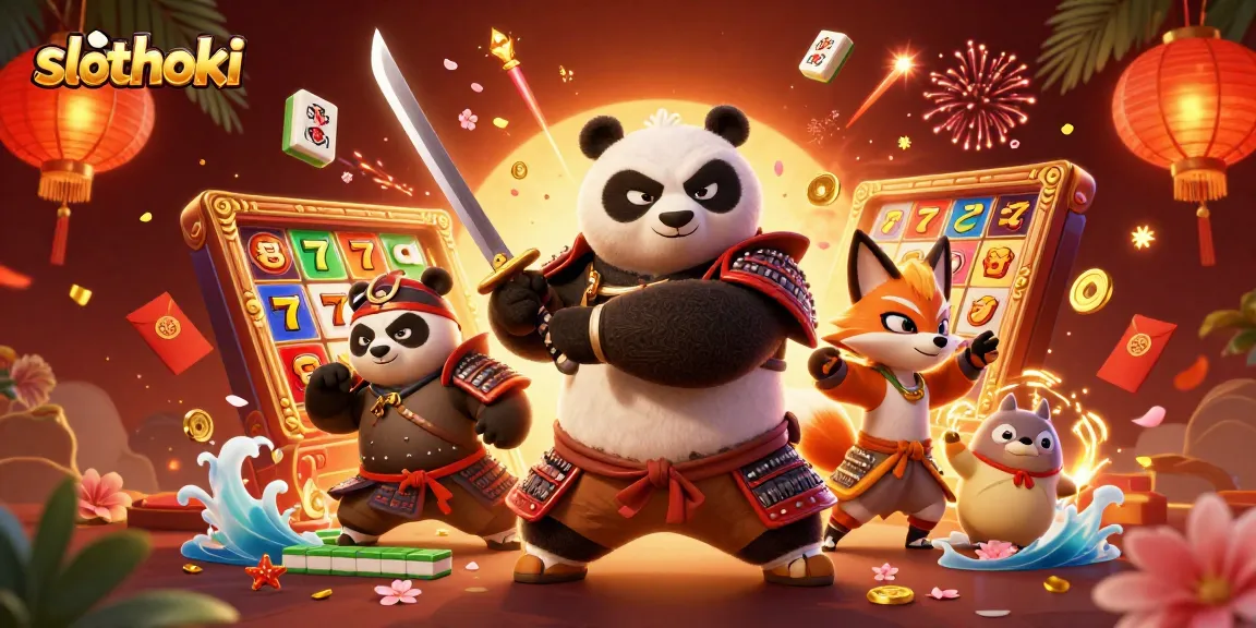 Permainan slot online di slothoki dengan karakter menarik seperti panda samurai dan rubah ninja.